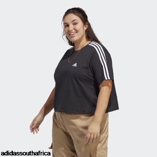 Black Essentials 3-Stripes Single Jersey Crop Top (Plus Size) Adidas Adidas South Africa