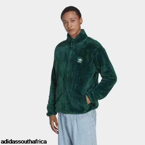 Essentials+ Fluffy Fleece Track Jacket Dark Green Adidas Adidas South Africa