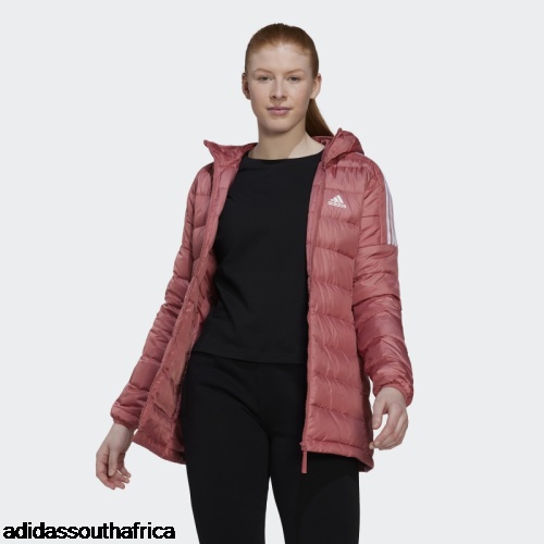 Essentials Light Down Hooded Parka Red Adidas South Africa