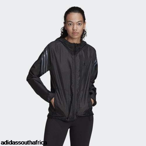 Run Icons 3-Stripes Hooded Running Windbreaker Black Adidas South Africa