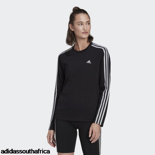 Essentials 3-Stripes Long Sleeve Tee Black Adidas Adidas South Africa