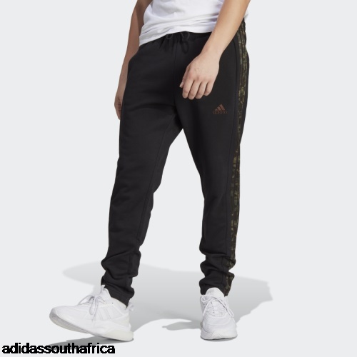 Black Essentials French Terry Tapered Elastic Cuff 3-Stripes Pants Adidas South Africa