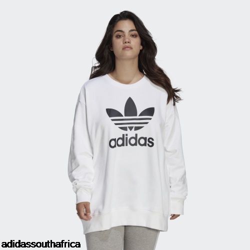 Trefoil Crew Sweatshirt (Plus Size) White Adidas South Africa