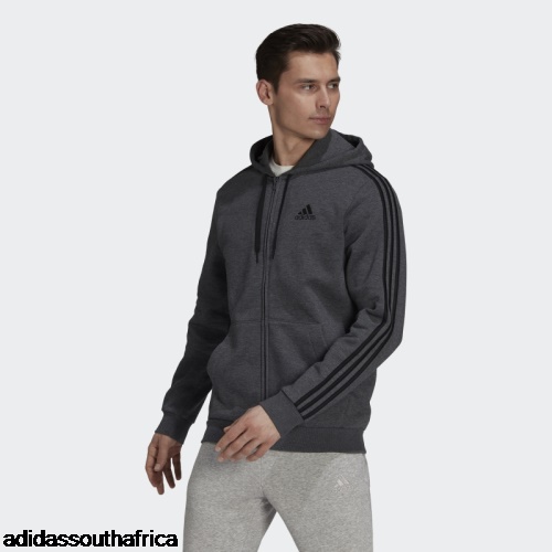 Essentials Fleece 3-Stripes Full-Zip Hoodie Dark Grey Heather Adidas South Africa