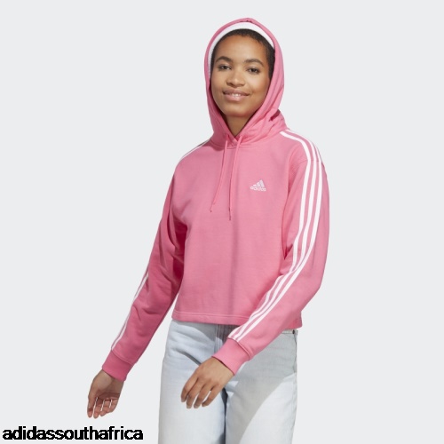 Essentials 3-Stripes French Terry Crop Hoodie Magenta Adidas South Africa