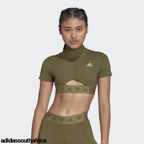 Olive Hyperglam Crop Zip Tee Adidas South Africa