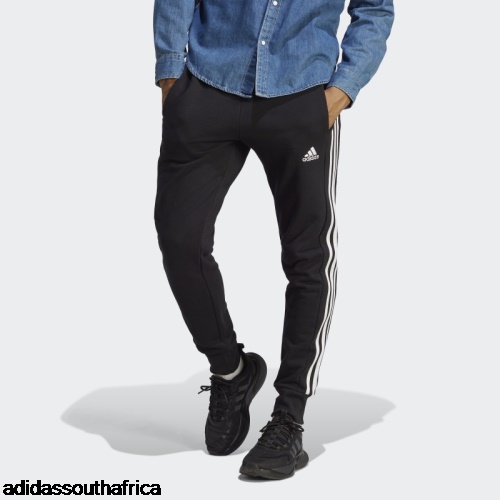 Black Essentials French Terry Tapered Cuff 3-Stripes Pants Adidas South Africa