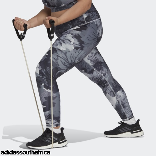 Training Essentials Printed High-Waisted Leggings (Plus Size) Grey Adidas South Africa