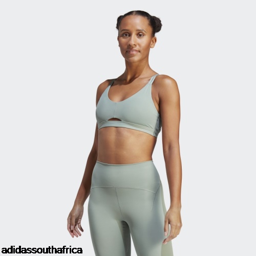 Yoga Studio Luxe Light-Support Bra Silver Green Adidas South Africa