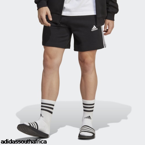 Black Essentials French Terry 3-Stripes Shorts Adidas Adidas South Africa