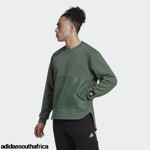 Fleece Woven Crew Sweatshirt Green Oxide Adidas South Africa