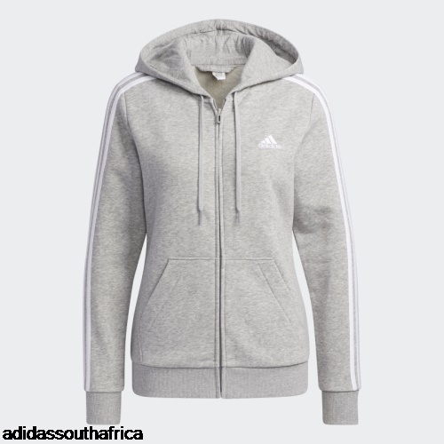 Essentials Fleece 3-Stripes Full-Zip Hoodie Medium Grey Adidas South Africa