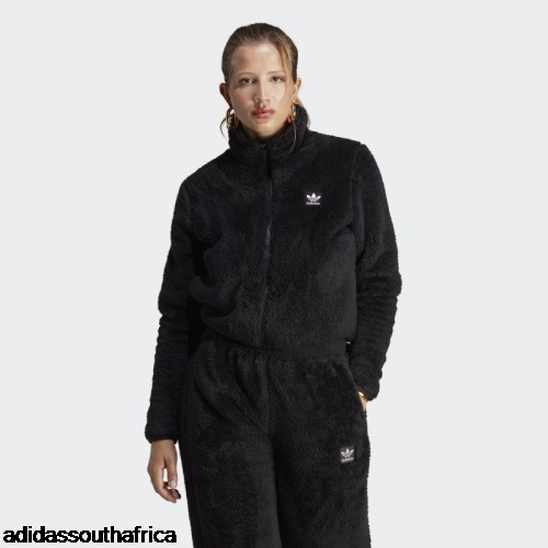 Black Essentials+ Fluffy Teddy Slim Zip Top Adidas South Africa