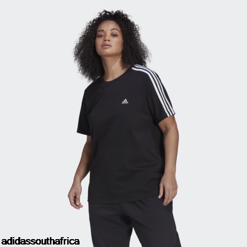 Essentials Slim 3-Stripes Tee (Plus Size) Black Adidas South Africa