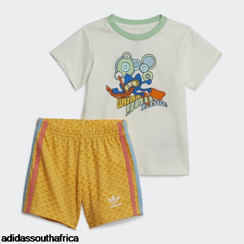 White Graphic Print Shorts and Tee Set Adidas South Africa